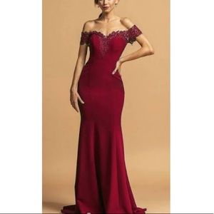 NWT Aspeed Burgundy Beaded Bodice Evening Pageant Gown
